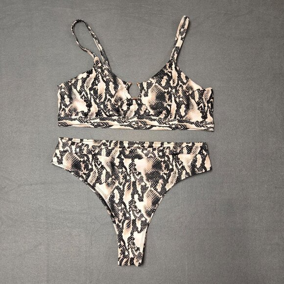Snake Print High-Waisted Bikini Set With Cutout Detail XL - Picture 1 of 8